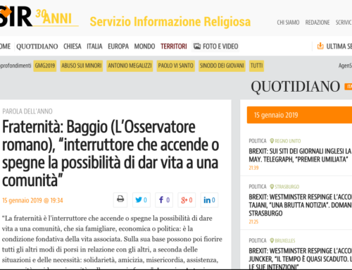 Fraternità: Baggio (L’Osservatore romano), “interruttore che accende o spegne la possibilità di dar vita ad una comunità”